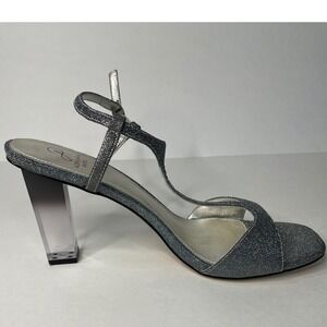 Adrianna Papell T-Strap Sandals Womens 10 Silver Excellent Clear Block Heel
